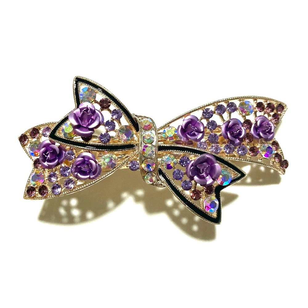 NWOT Rhinestone/Rose Bow Barrette - Picture 2 of 5